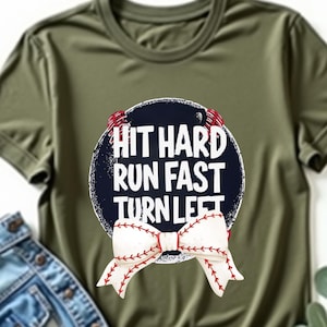 Honkbal geraakt hard rennen snelle draai links T-shirt, honkbalspeler, jeugdshirt honkbal, tienerhonkbalshirt, T-shirt sportfan, honkbalteam