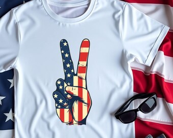 American Flag Peace Sign Hand T-Shirt, Fourth of July Shirt, Patriotic Tee, USA Flag, Independence Day, American Pride, Peace and Love