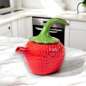 Ceramic Strawberry Teapot | Vintage Tea Pot & Cup Set | Afternoon Tea Kettle | Farmhouse Kitchen Decor | Gift for Tea Lovers