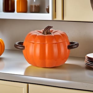 Ceramic Pumpkin Soup Pot with Lid |  Large Binaural Noodle Bowl, Creative Decor, Household Casserole Dish | Soup Bowl | Kitchen Utensils