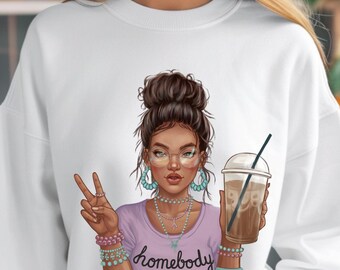 Homebody-sweater voor meisjes: Cosy Coffee Lover-print met ronde hals
