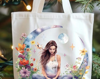 Meditatiedraagtas Moon & Flowers: spirituele yoga, boho-godin