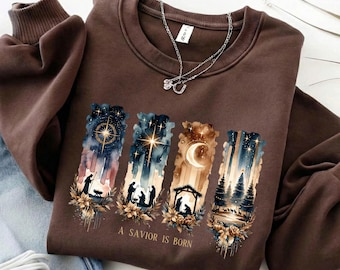 A Savior Is Born Geboortekunst ronde hals, christelijk sweatshirt, op geloof gebaseerd religieus sweatshirt