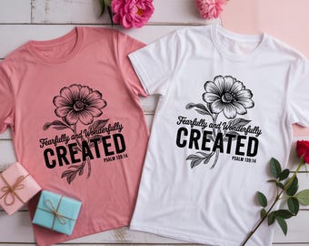 Christelijk T-shirt met bloemen, Psalm 139:14 bijbeltekst, op geloof gebaseerd cadeau