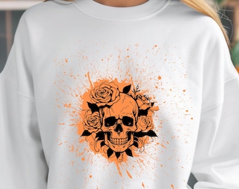Sweatshirt Skull Rose, gotische schedel ronde hals, grafische Halloween-trui, alternatieve rock-grunge-trui