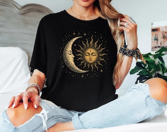 Sun and Moon Shirt, Celestial Graphic Tee, Mystical Boho T-Shirt, Vintage Astrology Top, Witchy Aesthetic Clothes, Spiritual Tee