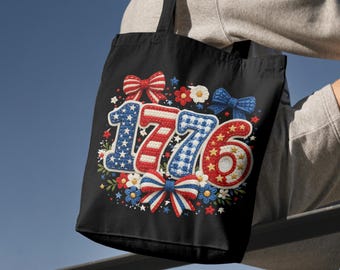 Patriottische draagtas 1776 Americana canvas tas 4 juli imitatieborduurwerk