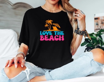 Retro Love The Beach-shirt Groovy Summer Vacation T-shirt tropische palmboom T-shirt