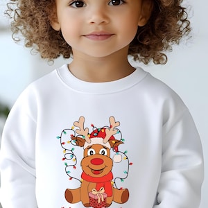 Kids Reindeer Christmas Sweatshirt, Holiday Xmas Outfit