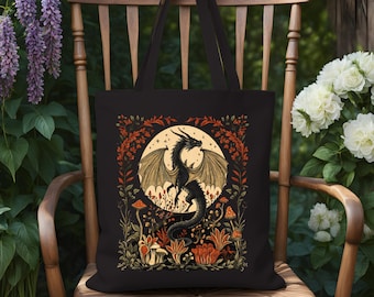 Mystische Drachen,Fantasy Gothic Witchy Tote: Gothic Witchy Umhängetasche