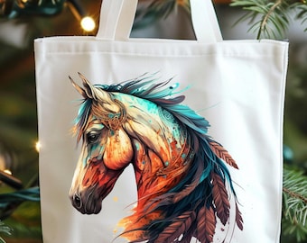 Boho Tragetasche mit Pferdemotiv: Bunte Reitertasche