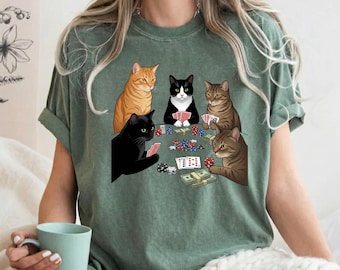 Comfort Colors® Poker Cats T-Shirt, Funny Unisex Tee, Cat Lover Gift