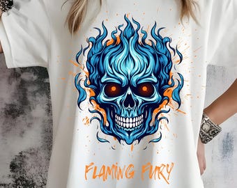 Blue Flame Skull-T-shirt: gothic punk streetwear