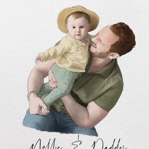 Aangepast portret vader en kind van foto – gepersonaliseerde kunst in aquarelstijl, Vaderdagcadeau voor papa, familie digitale download print