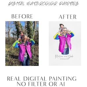Aangepast portret vader en kind van foto – digitale kunst in aquarelstijl, Vaderdagcadeau voor papa, gepersonaliseerde familieillustratie