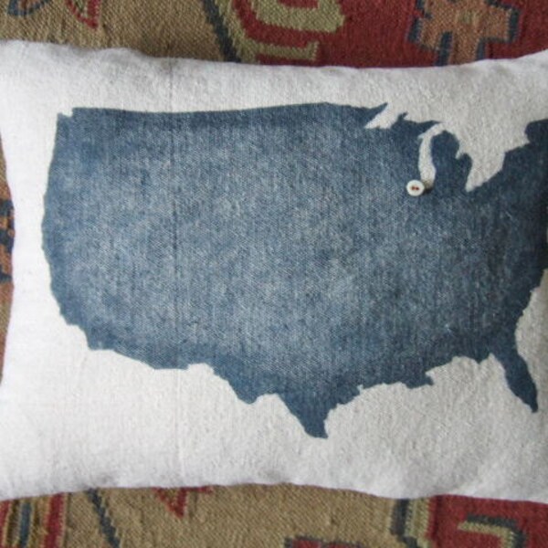 U.S. Map Silhouette Indigo And Canvas Pillow