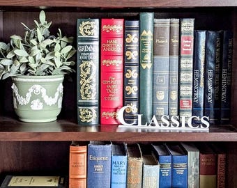 LEYENDA DE BIBLIOTECA DE CLÁSICOS / Señales de género literario / Señales de estantería / Decoración literaria / Señal personalizada / Categorías de libros / Etiqueta de estantería / Palabras de libros