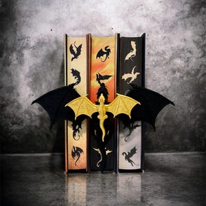 Black and Gold Dragons, Fourth Wing, Book Decor, Spine Hugger, book insert, Fantasy Dragon, Empyrean Series