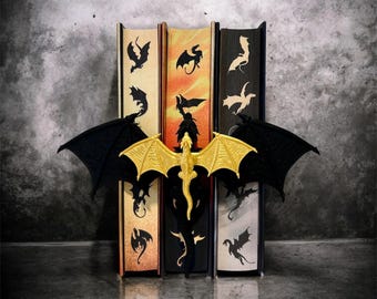 Black and Gold Dragons, Fourth Wing, Book Decor, Spine Hugger, book insert, Fantasy Dragon, Empyrean Series