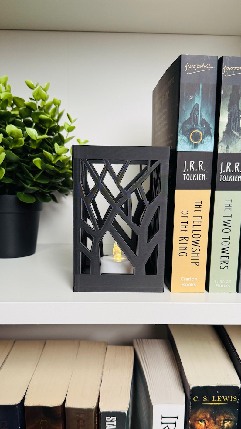 Glowing Tree Bookend (& Free Tealight) | 3d Printed Tealight Lamp | Tree Bookshelf Bookend | Shelf Decor | Bookend | Book Accessory