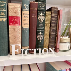 FICTION LIBRARY LEGEND | Book Genre Signs | Bookshelf Signs | Bookish Decor | Custom Sign | Book Categories | Bookshelf Label | Book Words