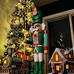 Figura de cascanueces navideña grande / soldado festivo tradicional / boca móvil / decoración navideña