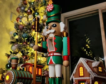 Figura de cascanueces navideña grande / soldado festivo tradicional / boca móvil / decoración navideña