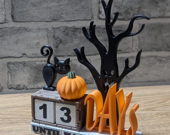 Halloween-Countdown-Kalender | Gruseldekor | saisonale Dekoration | schwarze Katze | Tage bis