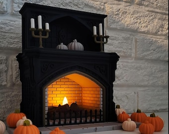 Halloween theme miniature fireplace tealight holder pumpkins | haunted house decor | candle display | autumn orange