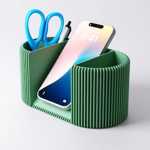 Desk Tidy Pen Pot | Phone Holder Organiser | Student Gift | Custom Office Decor | finned design