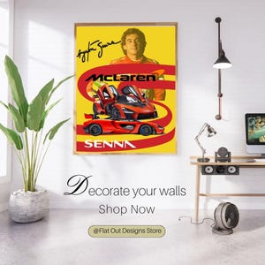 Arte de pared Ayrton Senna F1 x McLaren Senna, decoración de pared, descarga digital, tributo icónico al automovilismo, regalo perfecto para fanáticos de las carreras