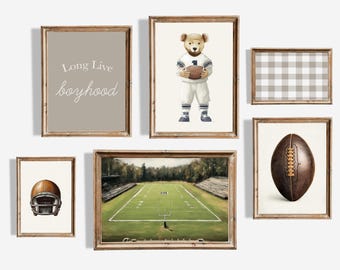 Neutral Football Nursery Wall Art Set – Boyhood Sports Prints for Kids Room (Digital Download)