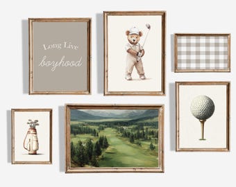 Láminas de golf para guardería: Osito de peluche con escena de campo de golf (descarga digital)
