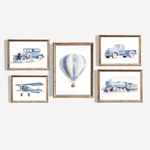 Blue Transport Nursery Print Set: Car, Truck, Plane, Train (Digital Download)