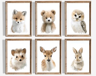 Woodland Animal Watercolor Print Set: Forest Nursery Art (Digital Download)