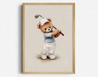 Teddy Bear Golf Print – Sports Nursery Art (Digital Download)