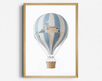 Pastel Hot Air Balloon Nursery Print: Whimsical Kids Room Decor (Digital Download)