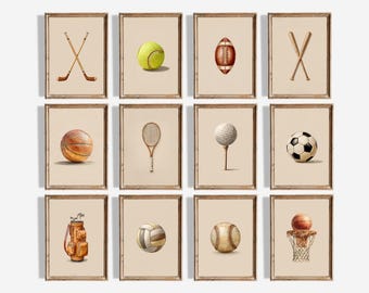 Láminas de arte deportivo vintage para guardería - Juego de 12 (Descarga digital)