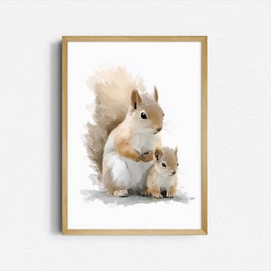 Watercolor Squirrel Nursery Print – Mother and Baby Woodland Animal Art – Woodland Nursery Decor – Baby Room Wall Art – Digital Download