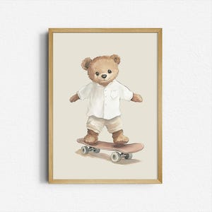 Vintage Teddy with Skateboard Print, Retro Chill Bear Wall Art, Cool Nursery Decor, Skater Vibes Poster, Digital Download