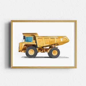 Watercolor Dump Truck Print for Kids – Giant Construction Truck Wall Art – Boys Room or Nursery Decor – Digital Download