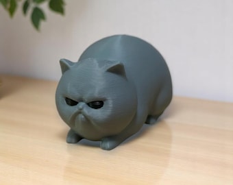 3D Printed Grumpy Cat Figurine | Angry Cat Desk Ornament | Cute Cat Statue | Funny Office Decor | Unique Gift for Cat Lovers | Angry Fat Cat