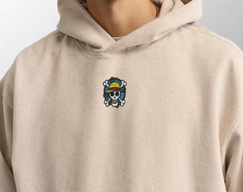 Straw Sailor Skull Embroidered Hoodie | Nautical Anime-Inspired Heavy Hoodie