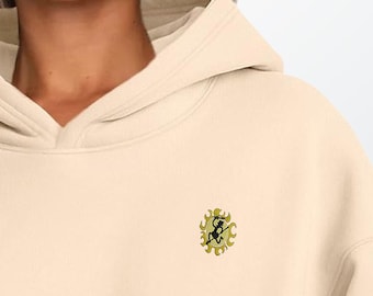 Sun Warrior Inspired Hoodie | Minimal Anime Embroidery | Ivory & Black Hoodie