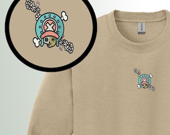 Chopper inspired anime pullover sweater, embroidered crew neck for anime fans