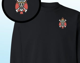 Bluza z okrągłym dekoltem inspirowanym anime z haftowaną czaszką ognia – minimalistyczny Fire Emblem