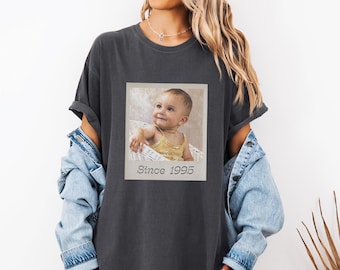Custom Vintage Birthday Photo Shirt, Retro Polaroid Picture Tee, Personalized Year T-Shirt, Birthday Gift For Women, Photo Print Group Shirt
