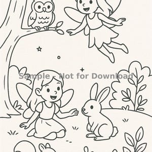 子供向けの魅力的な妖精の塗り絵 - 印刷可能な妖精のアクティビティシート、魔法の森のファンタジー、かわいいDIYキッズクラフト、すぐにダウンロード