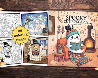 Spooky Cutie Coloring Book: Halloween Fun, Gothic Charm (PDF & PNG Download)