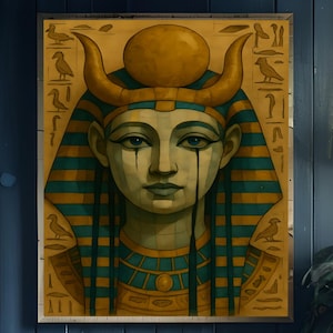 Impresión digital de arte mural de la diosa egipcia Hathor • Decoración de deidades del antiguo Egipto • Obra de arte imprimible • Póster de energía divina femenina sagrada